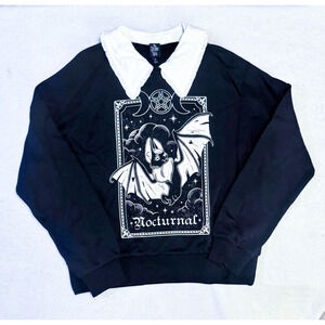 The Grave Girls Sweatshirt Women's Small Black Graphic Bat Nocturnal Collared